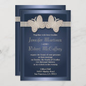 Blue Studded Butterfly Wedding Invitations Kaart (Voorkant / Achterkant)