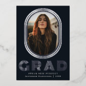 Blue Stylish Retro Afstuderen Fotoaankondiging Folie Uitnodiging (Voorkant)