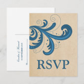 Blue Stylish Swirls RSVP Briefkaart (Voorkant / Achterkant)
