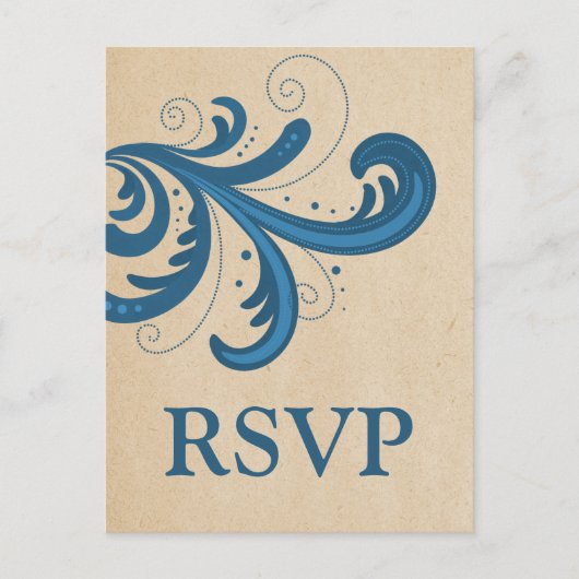 Blue Stylish Swirls RSVP Briefkaart (Voorkant)