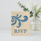Blue Stylish Swirls RSVP Briefkaart (Staand voorkant)