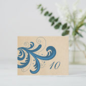Blue Stylish Swirls Table Number Briefkaart (Staand voorkant)