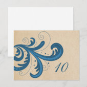 Blue Stylish Swirls Table Number Briefkaart (Voorkant / Achterkant)