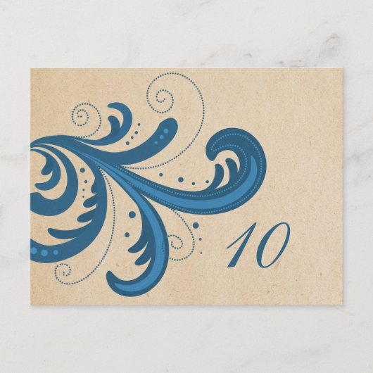 Blue Stylish Swirls Table Number Briefkaart (Voorkant)