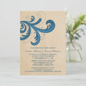 Blue Stylish Swirls Wedding Invite Kaart (Staand voorkant)