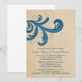 Blue Stylish Swirls Wedding Invite Kaart (Voorkant / Achterkant)