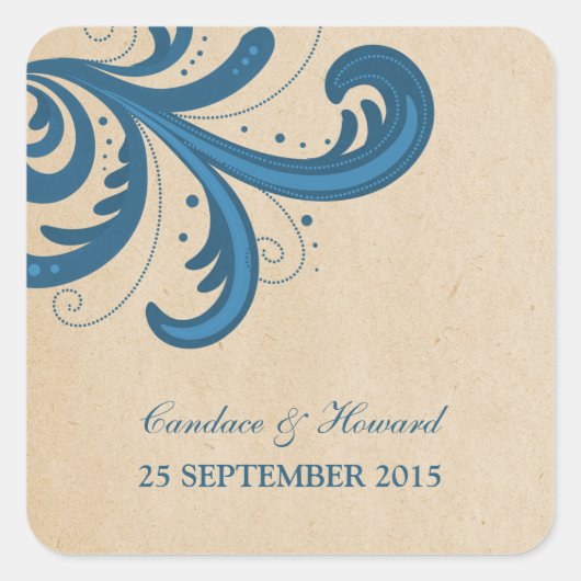 Blue Stylish Swirls Wedding Stickers (Voorkant)