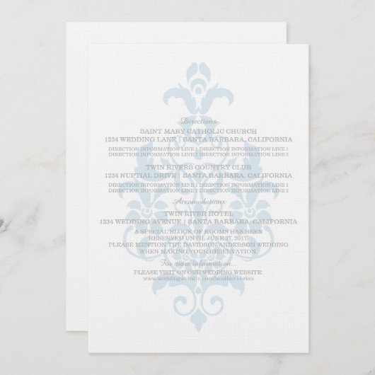 Blue Subtle Damask Information Kaart (Voorkant / Achterkant)