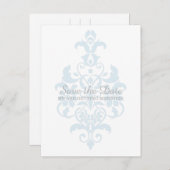 Blue Subtle Damask Save the Date Briefkaart (Voorkant / Achterkant)