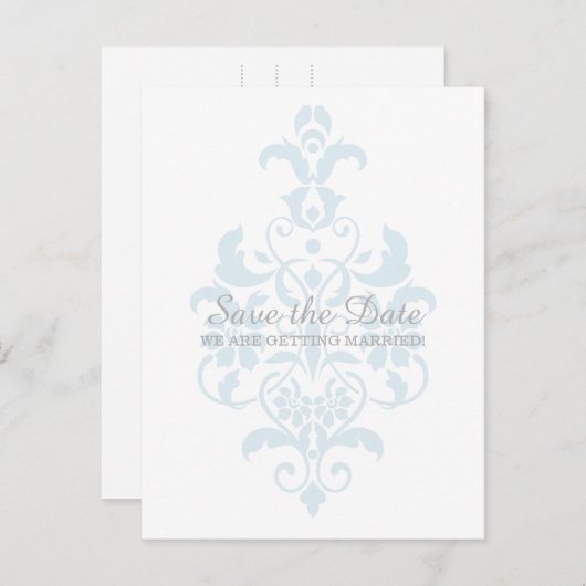 Blue Subtle Damask Save the Date Briefkaart (Voorkant / Achterkant)