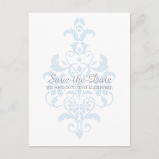 Blue Subtle Damask Save the Date Briefkaart (Voorkant)