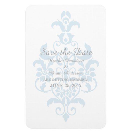 Blue Subtle Damask Save the Date Flexi Magnet Magneet (Verticaal)