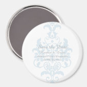 Blue Subtle Damask Save the Date Magnet (Voorkant / Achterkant)