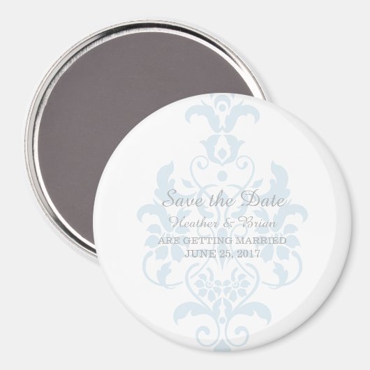 Blue Subtle Damask Save the Date Magnet (Voorkant / Achterkant)