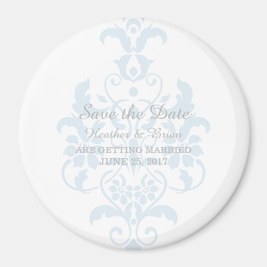 Blue Subtle Damask Save the Date Magnet (Voorkant)