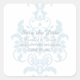 Blue Subtle Damask Save the Date Stickers