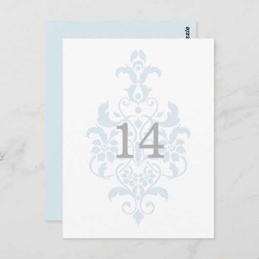 Blue Subtle Damask Table Number Briefkaart (Voorkant / Achterkant)