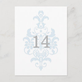 Blue Subtle Damask Table Number Briefkaart