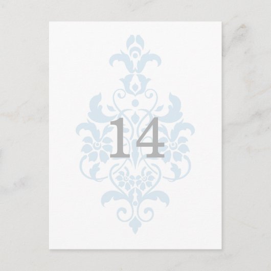 Blue Subtle Damask Table Number Briefkaart (Voorkant)