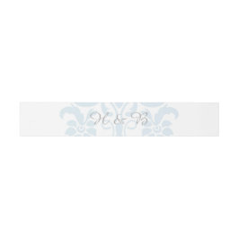 Blue Subtle Damask Wedding Belly Bands Uitnodigingen Wikkel