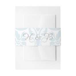 Blue Subtle Damask Wedding Belly Bands Uitnodigingen Wikkel