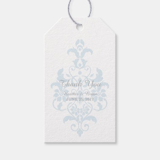 Blue Subtle Damask Wedding Gift Labels Cadeaulabel (Voorkant)