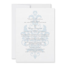 Blue Subtle Damask Wedding Invite