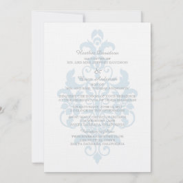 Blue Subtle Damask Wedding Invite Kaart
