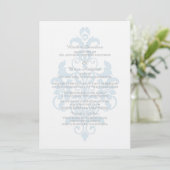 Blue Subtle Damask Wedding Invite Kaart (Staand voorkant)