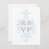Blue Subtle Damask Wedding RSVP Briefkaart (Voorkant / Achterkant)