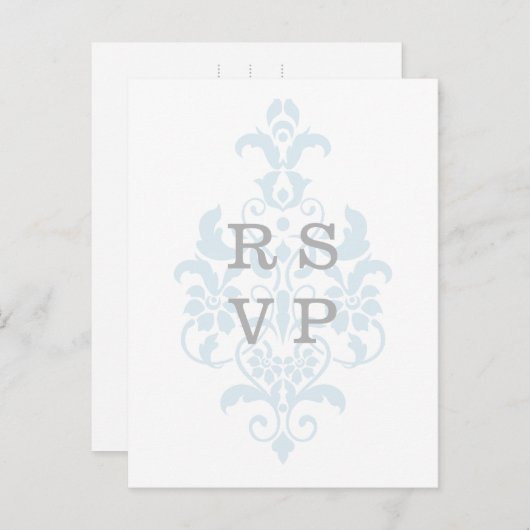 Blue Subtle Damask Wedding RSVP Briefkaart (Voorkant / Achterkant)