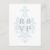 Blue Subtle Damask Wedding RSVP Briefkaart (Voorkant)