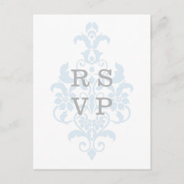 Blue Subtle Damask Wedding RSVP Briefkaart