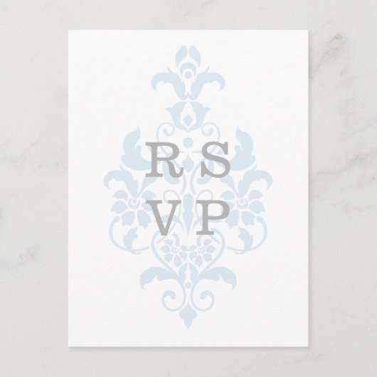 Blue Subtle Damask Wedding RSVP Briefkaart (Voorkant)