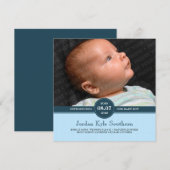 Blue Subtle Stripe Baby Boy Birth Notice Aankondiging (Voorkant / Achterkant)