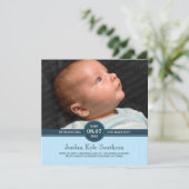 Blue Subtle Stripe Baby Boy Birth Notice Aankondiging (Staand voorkant)