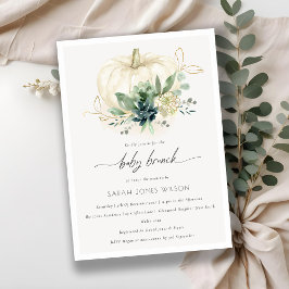 Blue Succulent Pumpkin Baby Brunch Shower Invite Bedankkaart