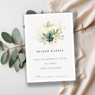 Blue Succulent Pumpkin Diaper Baby shower Raffle Informatiekaartje