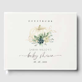 Blue Succulent White Gold Pumpkin-Baby shower Gastenboek