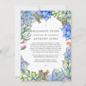 Blue Succulents Wedding Reduced Guest List Aankondiging (Voorkant)