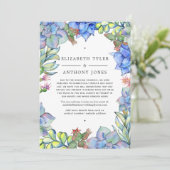Blue Succulents Wedding Reduced Guest List Aankondiging (Staand voorkant)