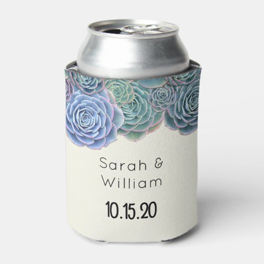 Blue Succulents Wedding Welcome can Coozie (Blikje Voorkant)