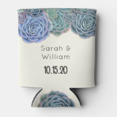 Blue Succulents Wedding Welcome can Coozie (Voorkant)