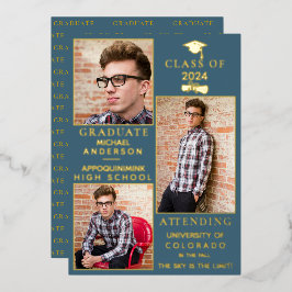 Blue-Suede Gold Foil HS Afstuderen Aankondiging