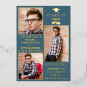 Blue-Suede Gold Foil HS Afstuderen Aankondiging (Voorkant)