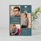 Blue-Suede Gold Foil HS Afstuderen Aankondiging (Staand Voorkant)