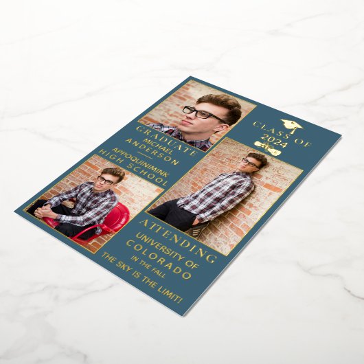 Blue-Suede Gold Foil HS Afstuderen Aankondiging (Gedraaid)