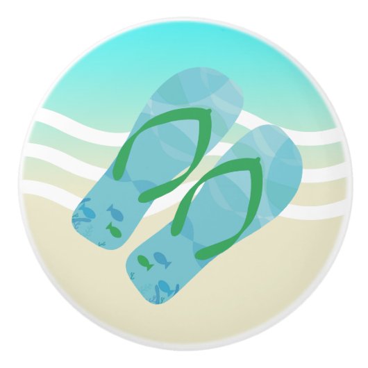 Blue Summer Beach Waves Teenslippers deurknop Keramische Knop (Voorkant)