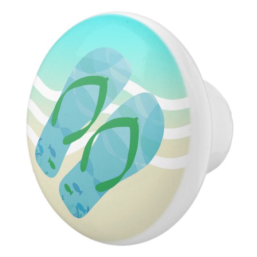 Blue Summer Beach Waves Teenslippers deurknop Keramische Knop (Rechts)