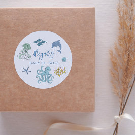 Blue Summer Ocean Baby shower Favor Ronde Sticker